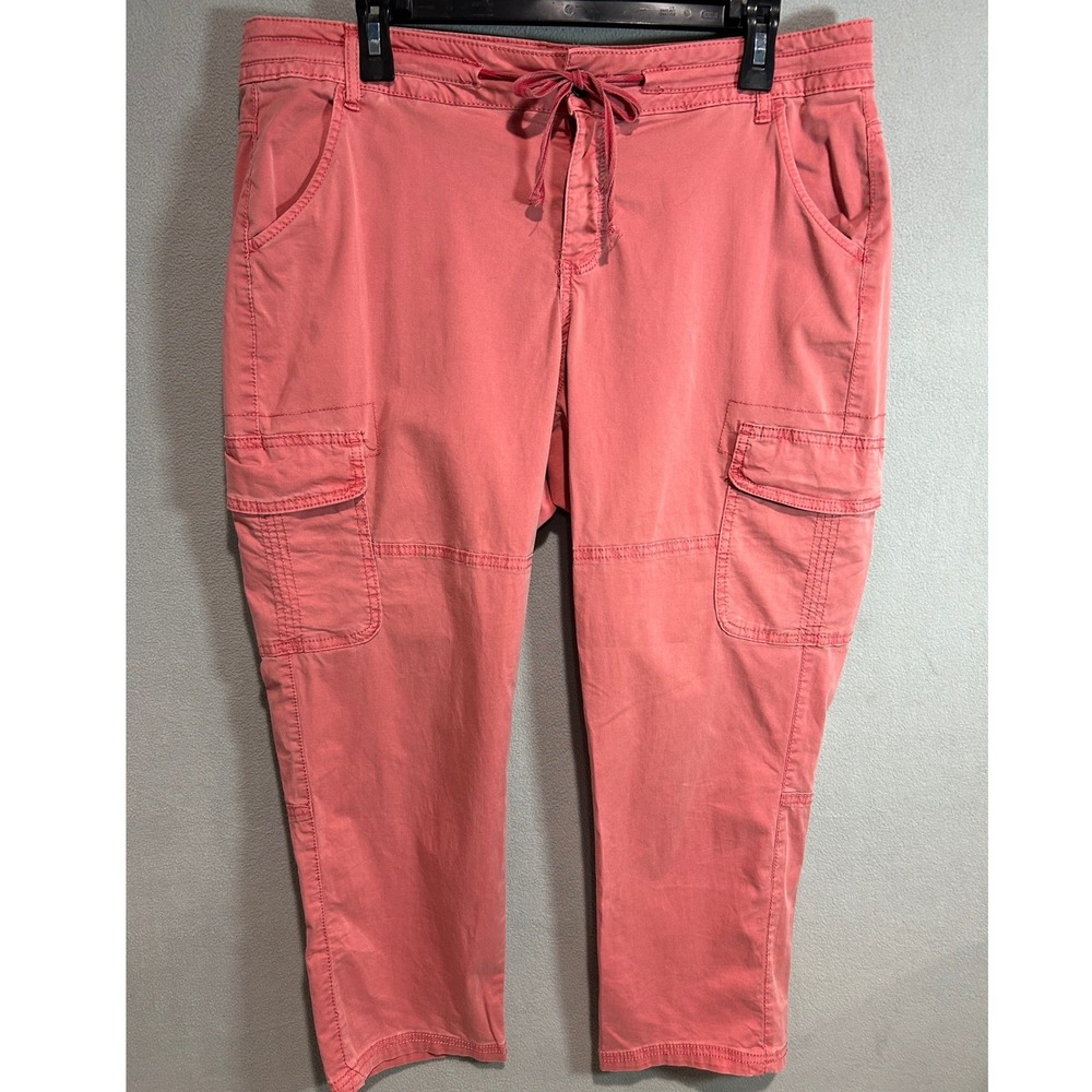 Womens Cargo Pants Size 14 Coral Pink Utility Cropped Drawstring Cotton Spandex